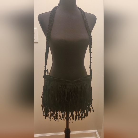 Black Suede Purse with Fringe - No Brand - Picture 1 of 2